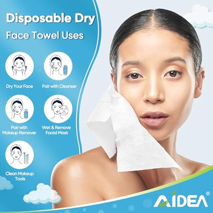 AIDEA Face Towels Disposable-100Ct (2 Box), Clean Facial Towelettes for Sensitive Skin, Cleansing Wipes for Makeup Removing, Nursing, Travel, Dry Wipes Face Cloths - Image 4