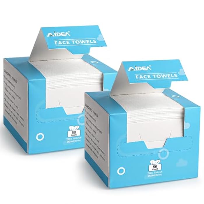 AIDEA Face Towels Disposable-100Ct (2 Box), Clean Facial Towelettes for Sensitive Skin, Cleansing Wipes for Makeup Removing, Nursing, Travel, Dry Wipes Face Cloths - Image 1