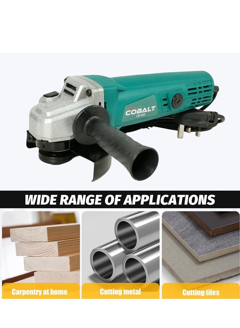 Cobalt CB-850 850W Angle Grinder, 115mm Disc Diameter, 10000 RPM, Ergonomic Handle & Multiple Dust Protection, Includes Auxiliary Handle, Locking Nut, Spanner & Protective Guard - Image 2