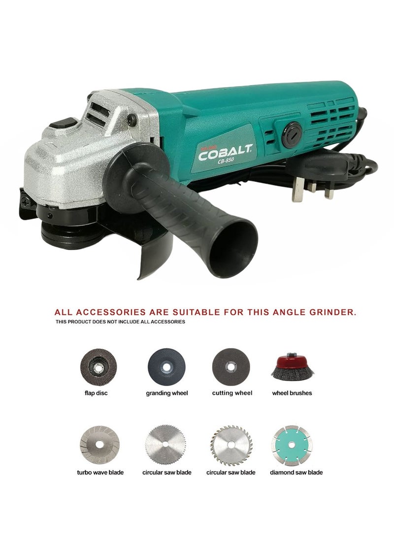 Cobalt CB-850 850W Angle Grinder, 115mm Disc Diameter, 10000 RPM, Ergonomic Handle & Multiple Dust Protection, Includes Auxiliary Handle, Locking Nut, Spanner & Protective Guard - Image 4