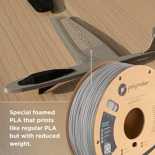 polymaker خيوط بوليمكر خفيفة الوزن PLA 1.75 مم رمادي 0.8 كجم، خيوط بوليلايت 3D طابعة PLA رمادي منخفض الكثافة، الطباعة مع معظم طابعات 3D - Image 2