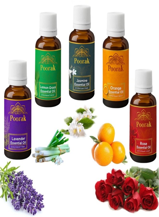 POORAK Essential Oil - Lavender, Lemongrass, Jasmine, Rose, Orange (Pack of 5) (10 ml) - Image 2