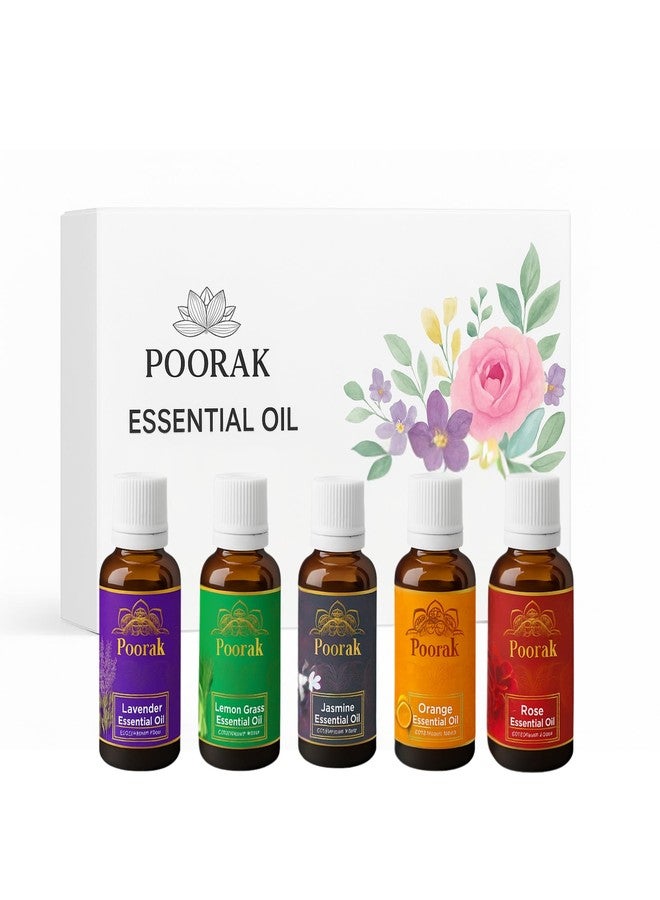 POORAK Essential Oil - Lavender, Lemongrass, Jasmine, Rose, Orange (Pack of 5) (10 ml) - Image 1