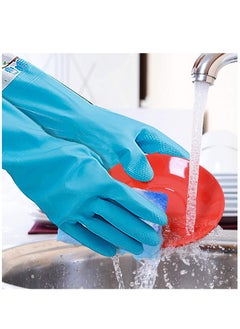 SYOSI 1 Pair of Rubber Gloves for Pond Gutter Drain Cleaning   Long Arm   One Size – Blue Pattern Pond Gloves Antiskid Long Rubber Gloves Drain Gloves Long Sleeve Waterproof Gloves  - Image 2