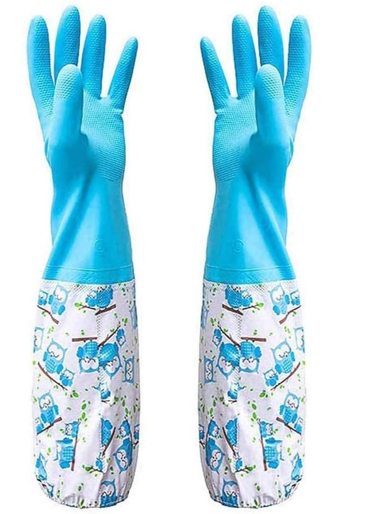 SYOSI 1 Pair of Rubber Gloves for Pond Gutter Drain Cleaning   Long Arm   One Size – Blue Pattern Pond Gloves Antiskid Long Rubber Gloves Drain Gloves Long Sleeve Waterproof Gloves  - Image 1