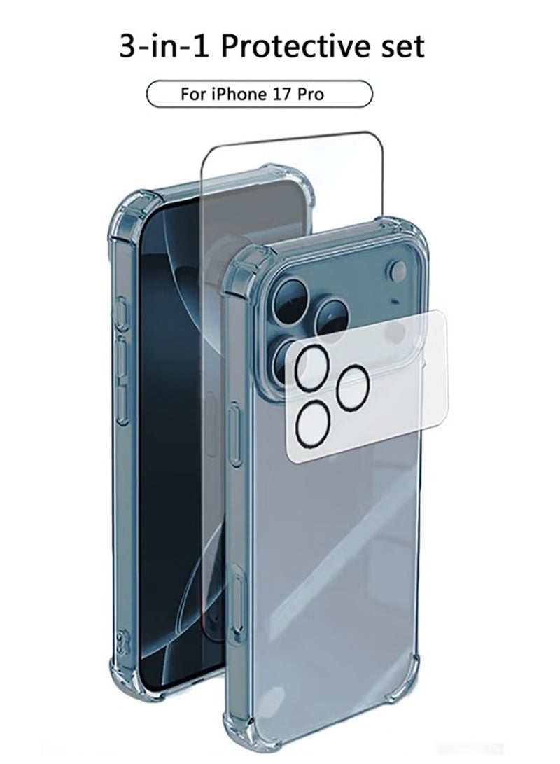 3 in 1 for iPhone 17 Pro Case Clear,[Yellowing-Resistant Acrylic Back] Screen Protector *1 & Camera Lens Protector*1, Shockproof for iPhone 17 Pro Phone Case - Image 1