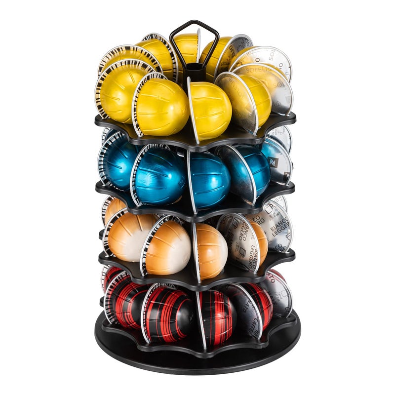 FlagShip 4 Tier Coffee Pod Holder Carousel for Vertuo Pod Storage Organizer 40 Pods Capacity