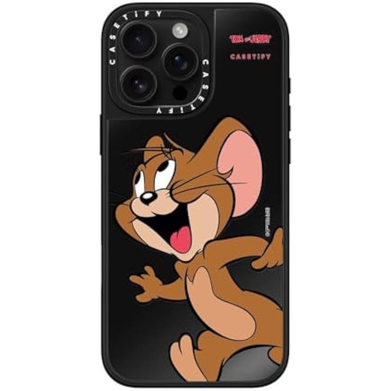 Casetify Mirror Case for iPhone 16 Pro Max 【Tom and Jerry Colab/Reflective / 4.9ft Drop Protection/Compatible with Magsafe】 - Jerry Character - Black on Black - Image 1