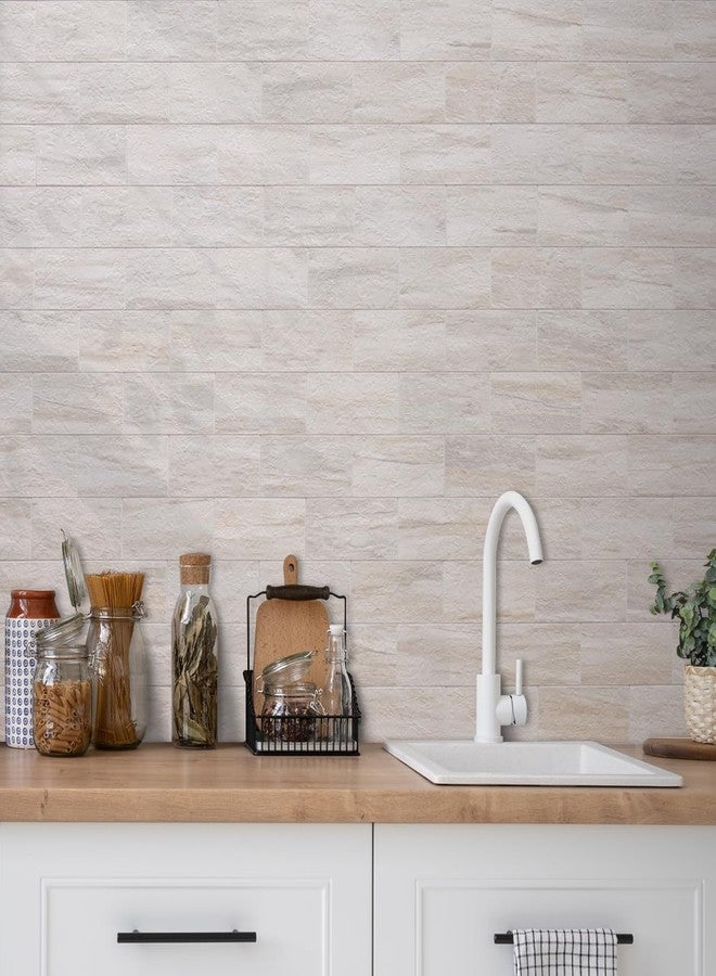 AULIGET 3" x 6" Subway Tile Peel and Stick Backsplash, Thick PVC Stick on Wall Tiles for Backsplash Kitchen, Bathroom, Laundry Room, Camper, Fireplace (100, Beige Slate) - Image 2