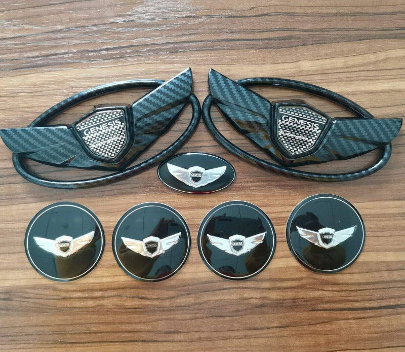 WEEKEIGHT شعار جناح سيارة من ألياف الكربون السوداء 3D مكون من 7 قطع لجينيسيس كوبيه