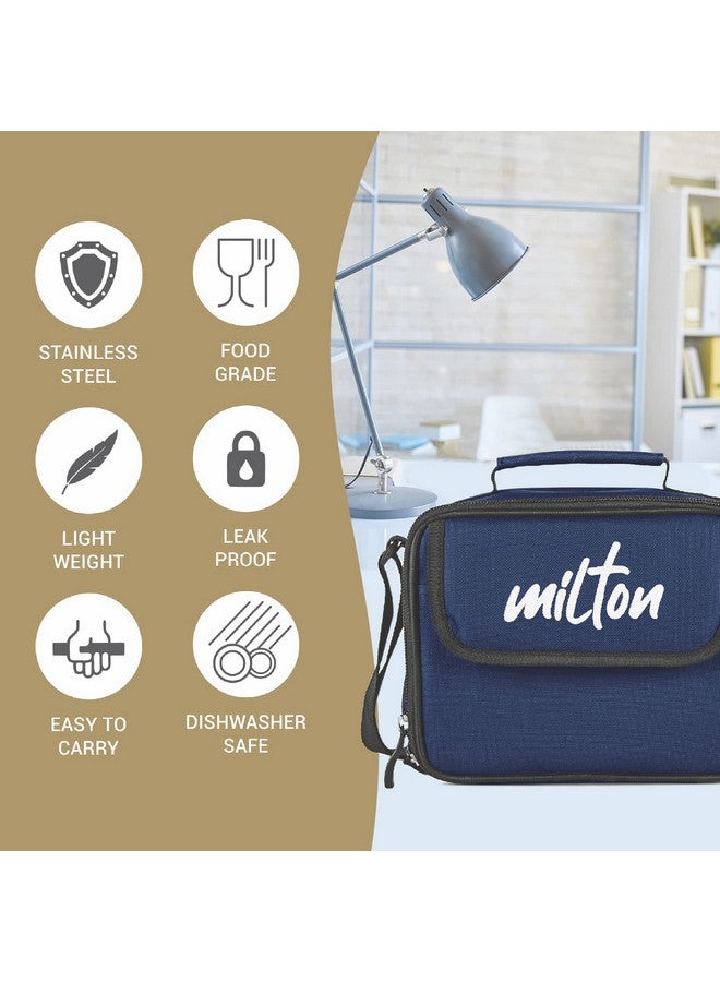 Milton MILTON New Steel Combi Lunch Box with Insulated Fabric Jacket, 3 Stainless Steel Containers 280 ml Each & 1 Plastic Tumbler with lid 400 ml, Leak-Proof Tiffin for Office, College, Picnic, Blue  - Image 2