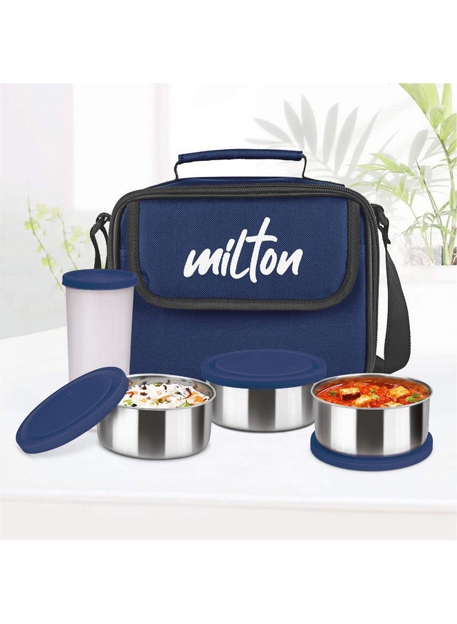 Milton MILTON New Steel Combi Lunch Box with Insulated Fabric Jacket, 3 Stainless Steel Containers 280 ml Each & 1 Plastic Tumbler with lid 400 ml, Leak-Proof Tiffin for Office, College, Picnic, Blue  - Image 3