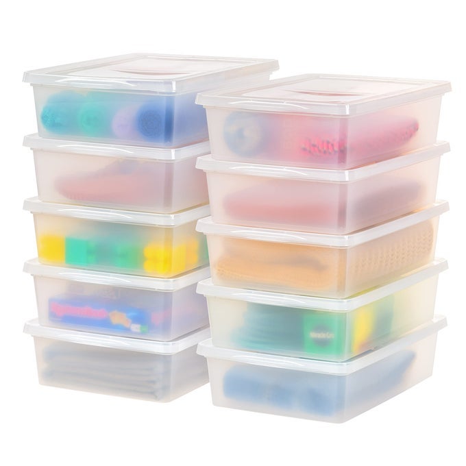 USA 10PACK STORAGE BINS WITH LIDS 2 QUART SHOE BOXES CLEAR STACKABLE CONTAINERS ORGANIZE SHOES CLOSET SHELVES CLASSROOM ORGANIZATION TEACHER TOOLS GAME STORAGE BPAFREE PLASTIC