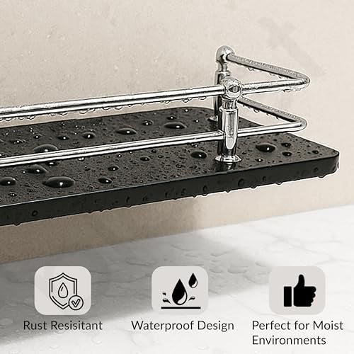 Planet Deluxe Glass Shelf for Bathroom/Glass Rack for Kitchen/Glass Shelf/Kitchen Storage Shelf/Bathroom Accessories (Pack of 1)(Black,12x6 Inches) - Image 4
