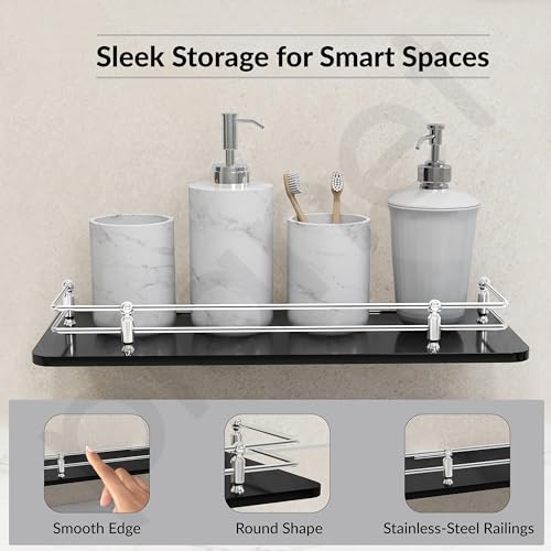 Planet Deluxe Glass Shelf for Bathroom/Glass Rack for Kitchen/Glass Shelf/Kitchen Storage Shelf/Bathroom Accessories (Pack of 1)(Black,12x6 Inches) - Image 3