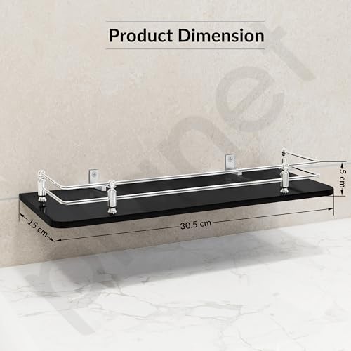 Planet Deluxe Glass Shelf for Bathroom/Glass Rack for Kitchen/Glass Shelf/Kitchen Storage Shelf/Bathroom Accessories (Pack of 1)(Black,12x6 Inches) - Image 2