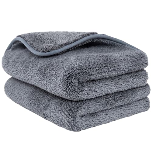DETACHI Dual Sided Microfiber Cloth for Car/Bike (2pc - 40x60 cm, 900 GSM),Thick Lint & Streak-Free Multipurpose Cloths | Absorbent Extra Thick Plush Towel for Cleaning, Washing & Drying-Grey - Image 1