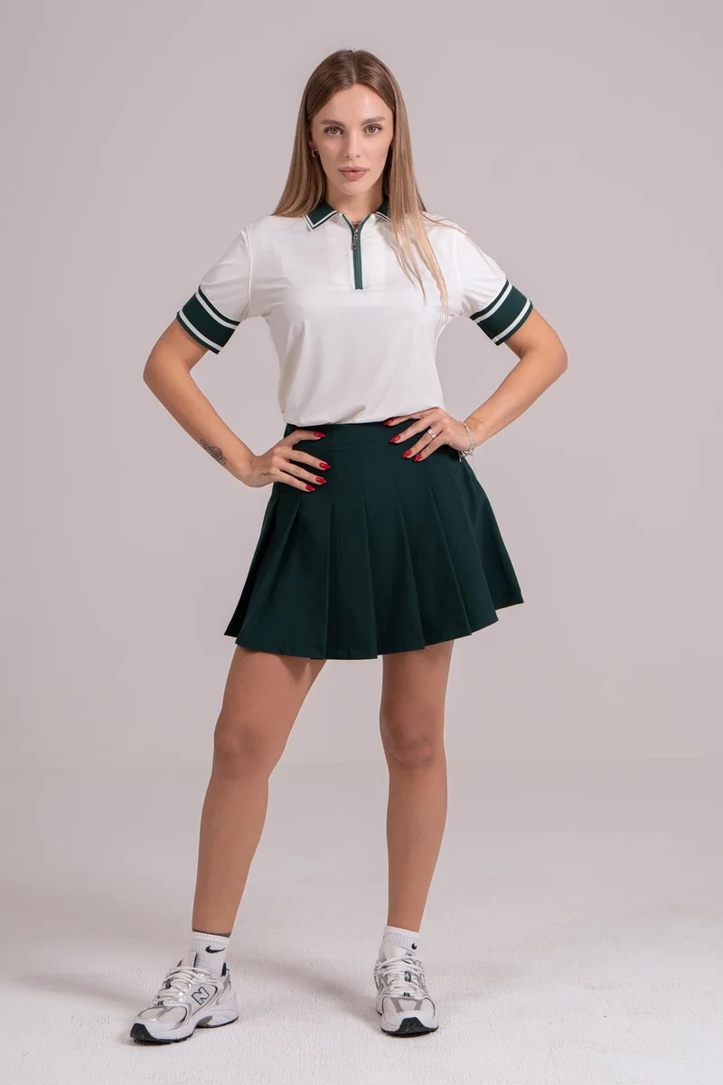 EGL Women's Golf Polo T-Shirt - Cream with Green Stripes