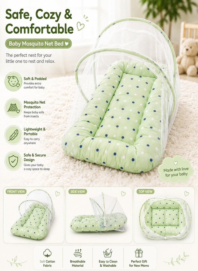 DADDY - G DADDY G 3-in-1 Baby & Sleeping Bag for Newborn | Portable Cotton Baby Bedding Set | Unisex Carry Nest & Baby Holder for New Born | Soft & Lightweight Infant Sleep Bag (Net Bed Green Dot) - Image 2