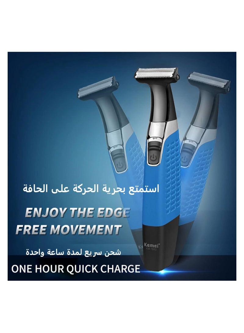 Kemei KM-1910 Professional Waterproof USB Rechargeable Body And Beard Trimmer And Hair Remover For Eyebrows, Facial Hair For Men And Women, Blue Color (Saudi Version) - Image 5