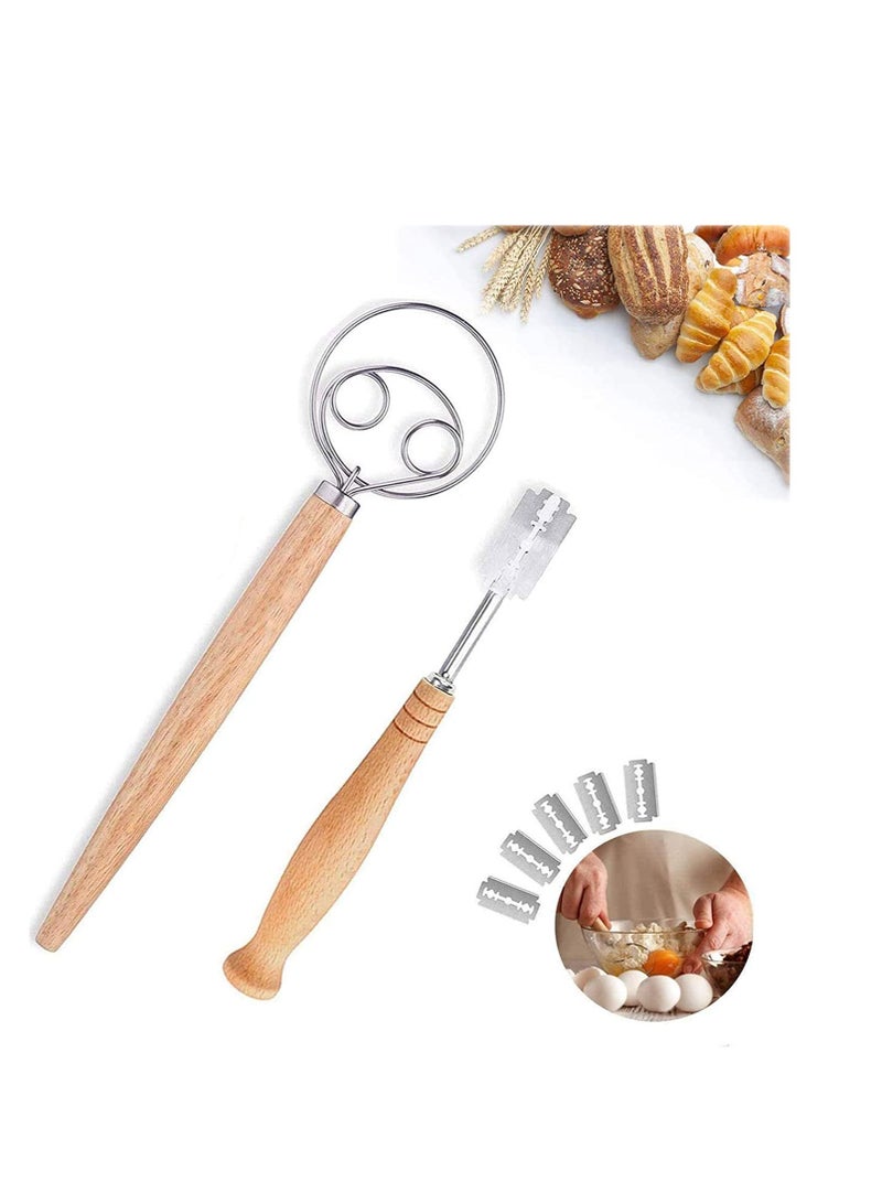 SOLARAE Danish Dough Whisk and Bread Lame Set With 5 Replacement Blades Stainless Steel Dutch Style Bread Dough whisk for pastry, Danish Whisk,Great alternatives to a blender, mixer or hook - Image 1