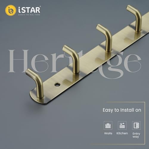 iSTAR Stainless Steel 6 Pin Bath Towel Hooks | Durable Rust Resistant Hook Organizer Rail | Wall Mounted Multipurpose Hanger for Bathroom, Kitchen, Clothes, Towels, Keys, Bath Robe (Set of 2, Antique) - Image 5
