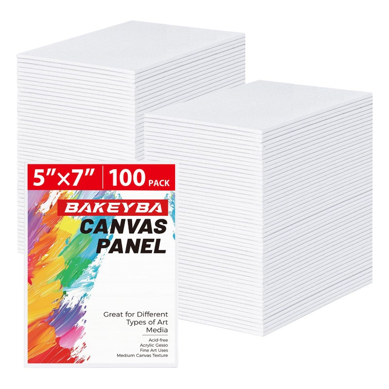 BAKEYBA 100 Pack 5x7 Inch Small Painting Canvas Boards for Kids Blank Canvas Panels White 100% Cotton for Acrylics Oil Watercolor Tempera Paints Art Class Supplies - Image 1