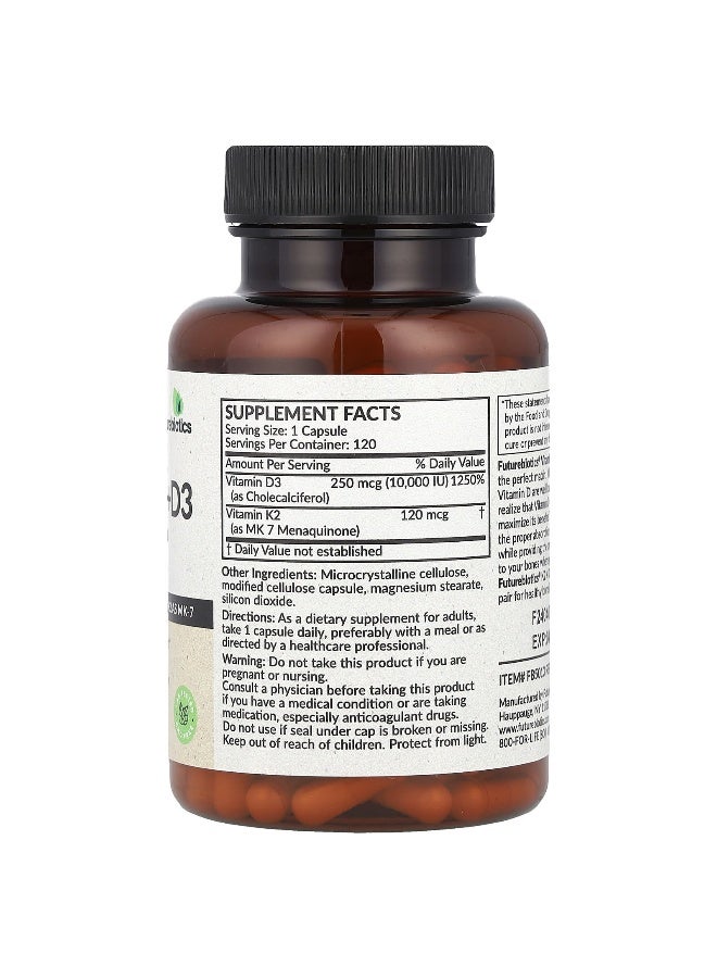 Futurebiotics فيتشر بيولوجيكس، فيتامين K2 + D3، قوة إضافية، 120 كبسولة - Image 2