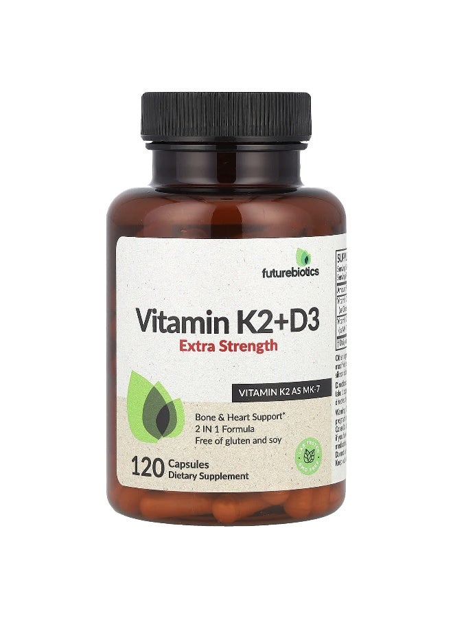 Futurebiotics فيتشر بيولوجيكس، فيتامين K2 + D3، قوة إضافية، 120 كبسولة - Image 1