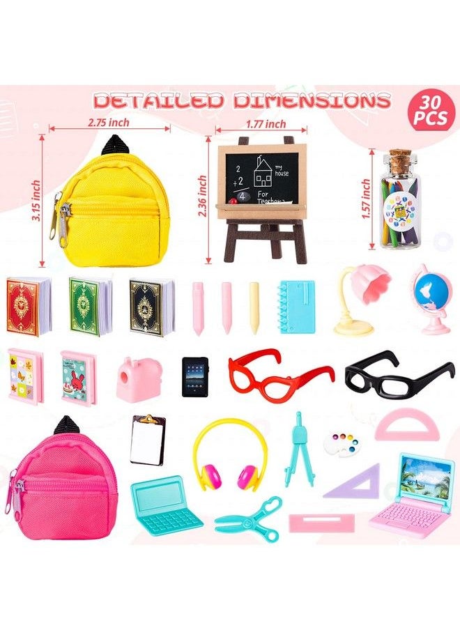 FFNIU - 30Pcs Mini School Supplies Doll School Supplies Includes Mini Doll Backpack Laptops Glasses Blackboard Mini Book Palette Paper Ruler Scissors Calculator For Dolls Accessories Set - Image 1