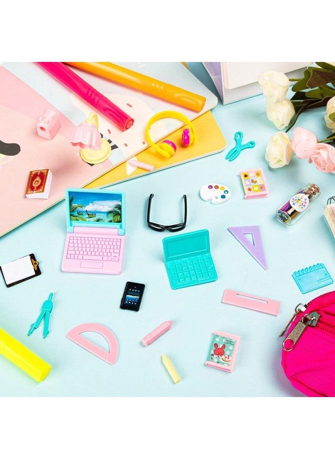 FFNIU - 30Pcs Mini School Supplies Doll School Supplies Includes Mini Doll Backpack Laptops Glasses Blackboard Mini Book Palette Paper Ruler Scissors Calculator For Dolls Accessories Set - Image 1