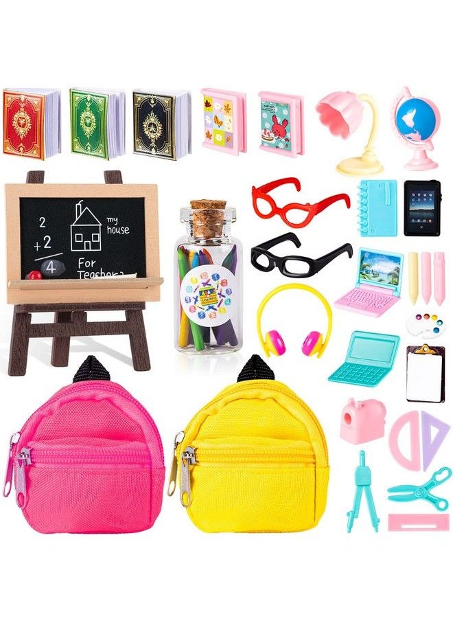 FFNIU - 30Pcs Mini School Supplies Doll School Supplies Includes Mini Doll Backpack Laptops Glasses Blackboard Mini Book Palette Paper Ruler Scissors Calculator For Dolls Accessories Set - Image 1