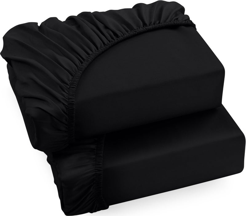 Utopia Bedding Fitted Sheet Single 2 Pack Black  Deep Pocket 14 inch 35 cm  Easy Care  Soft Brushed Microfibre Fabric  Shrinkage and Fade Resistant  Bottom Sheet