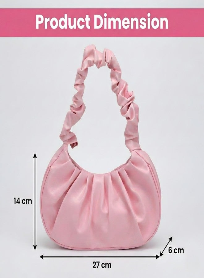 Kraptick Women’s Ruched Cloud Bag - Trendy Korean Style Pleated Hobo Handbag | Soft PU Leather Dumpling Shoulder Bag for Girls & Ladies | Chic Aesthetic Purse for Party & Casual Wear (Light Pink) - Image 3
