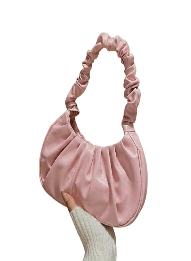 Kraptick Women’s Ruched Cloud Bag - Trendy Korean Style Pleated Hobo Handbag | Soft PU Leather Dumpling Shoulder Bag for Girls & Ladies | Chic Aesthetic Purse for Party & Casual Wear (Light Pink) - Image 1