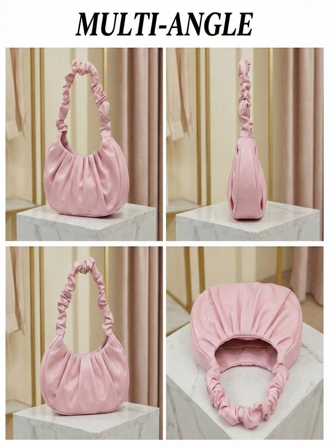 Kraptick Women’s Ruched Cloud Bag - Trendy Korean Style Pleated Hobo Handbag | Soft PU Leather Dumpling Shoulder Bag for Girls & Ladies | Chic Aesthetic Purse for Party & Casual Wear (Light Pink) - Image 2