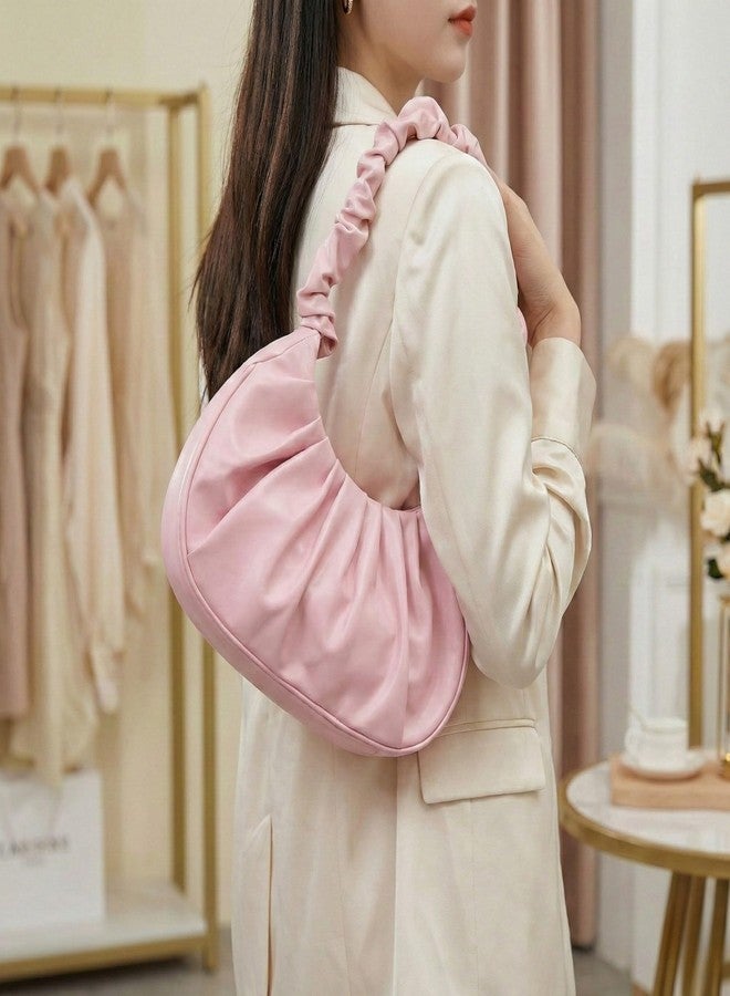 Kraptick Women’s Ruched Cloud Bag - Trendy Korean Style Pleated Hobo Handbag | Soft PU Leather Dumpling Shoulder Bag for Girls & Ladies | Chic Aesthetic Purse for Party & Casual Wear (Light Pink) - Image 5
