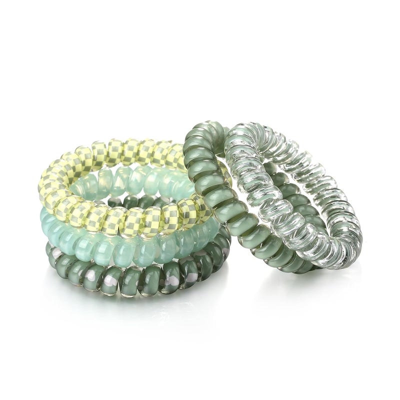 5pc Spiral Hair Ties  No Damage Plastic Coil Ties for Thick Hair Womens Ponytail Holders Green Set
