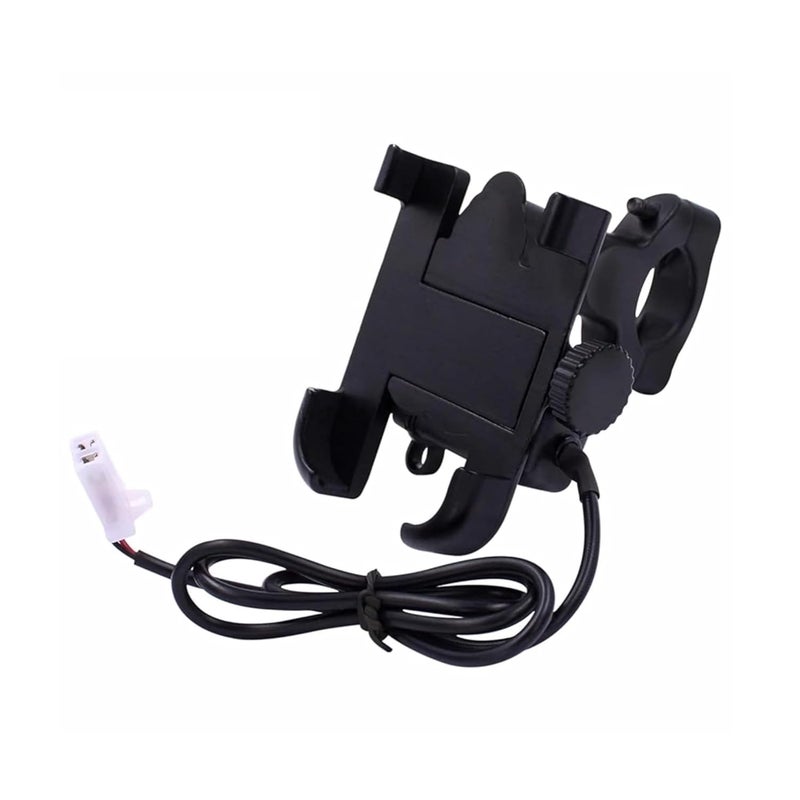 Like Star حامل معدني ® (C1 مع شاحن USB لحامل دراجة معدني جسم دوار 360 درجة لحامل المقود للدراجة، الدراجة النارية، يناسب جميع الهواتف الذكية باللون الأسود) - Image 1