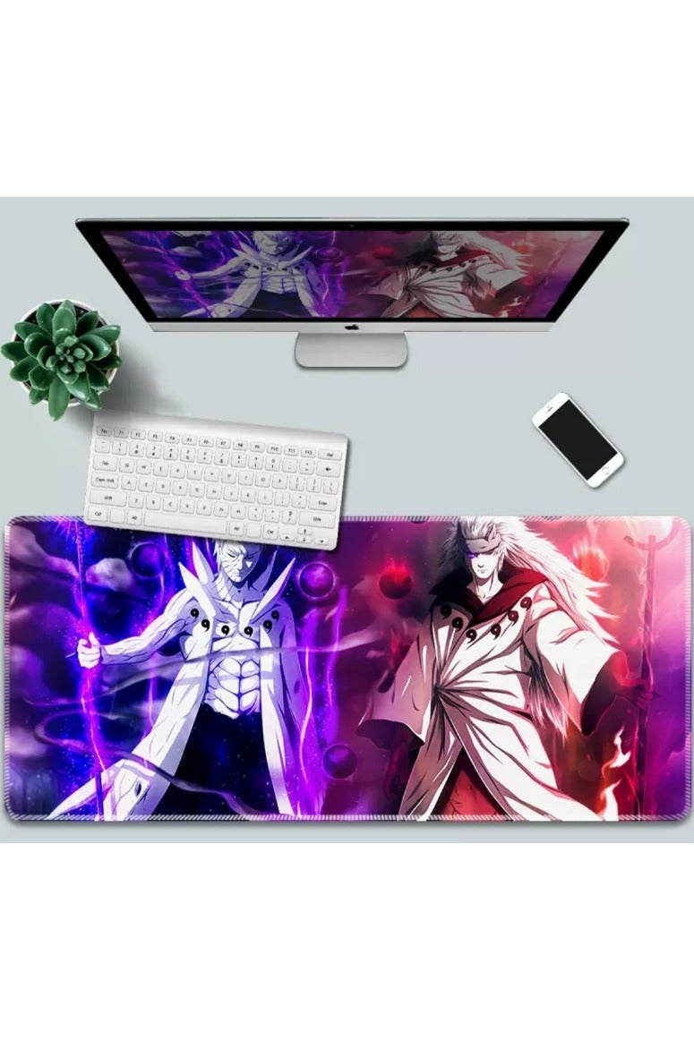Extra-large anime cartoon game mouse pad, thickened desk pad with precise locking edge and anti-slip keyboard，15.7×35.4 inch