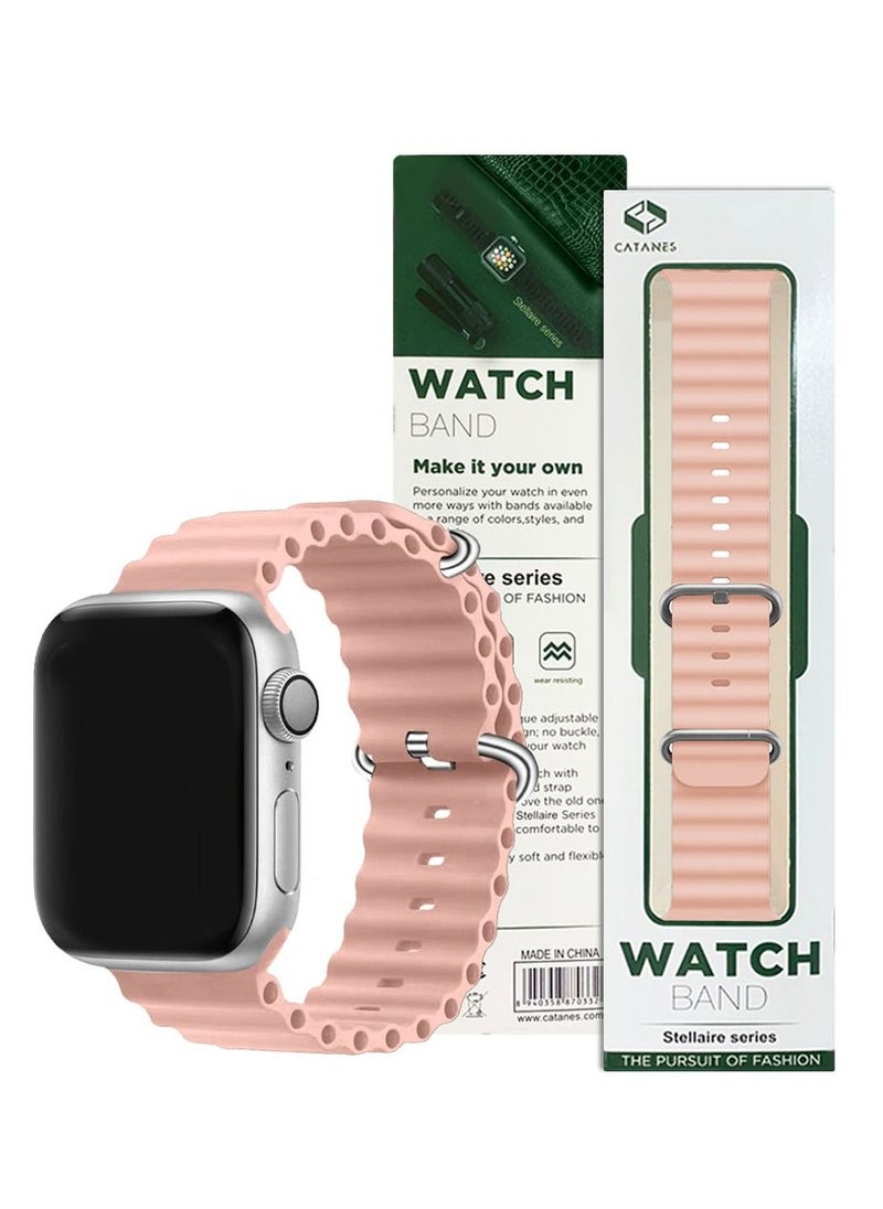 CATANES - Apple Watch Ocean Band 41mm 40mm 38mm Soft Silicone Loop Strap for iWatch Series 8/7/SE/6/5/4/3/2/1 Pink - Image 1