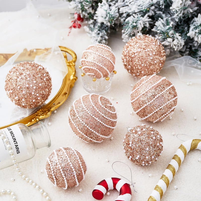 Munansli Rose Gold Christmas Ball Ornaments, Christmas Ball Decorations Shatterproof Plastic Hanging Pearl Balls for Holiday Party(70mm/2.76", 12ct) - Image 2
