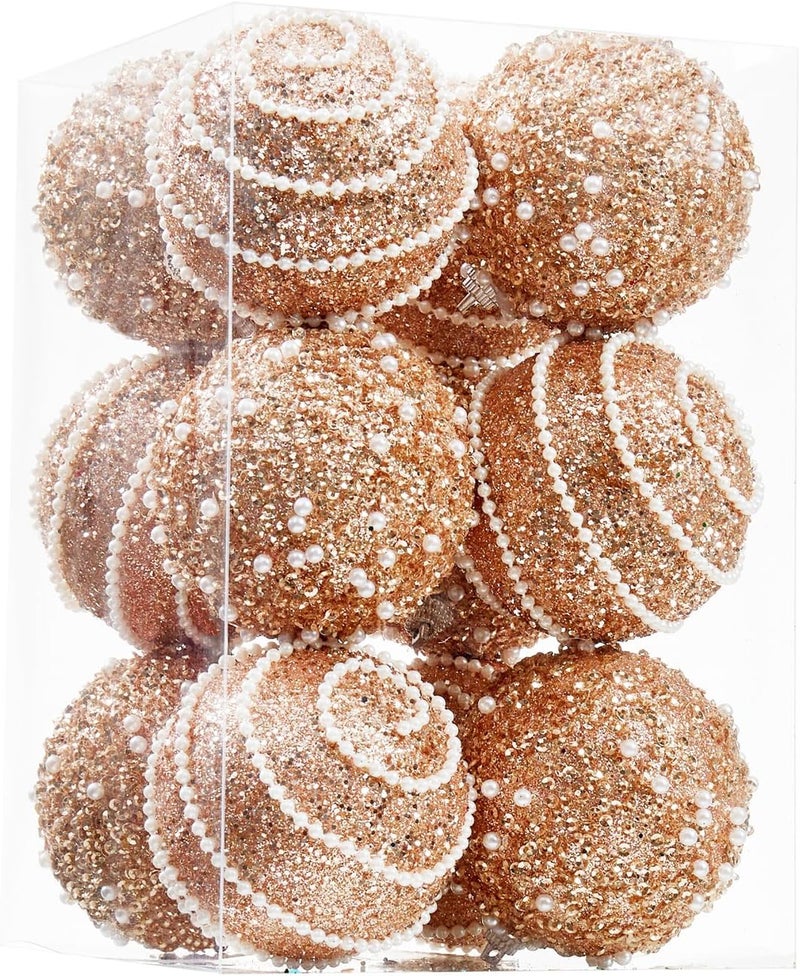 Munansli Rose Gold Christmas Ball Ornaments, Christmas Ball Decorations Shatterproof Plastic Hanging Pearl Balls for Holiday Party(70mm/2.76", 12ct) - Image 1