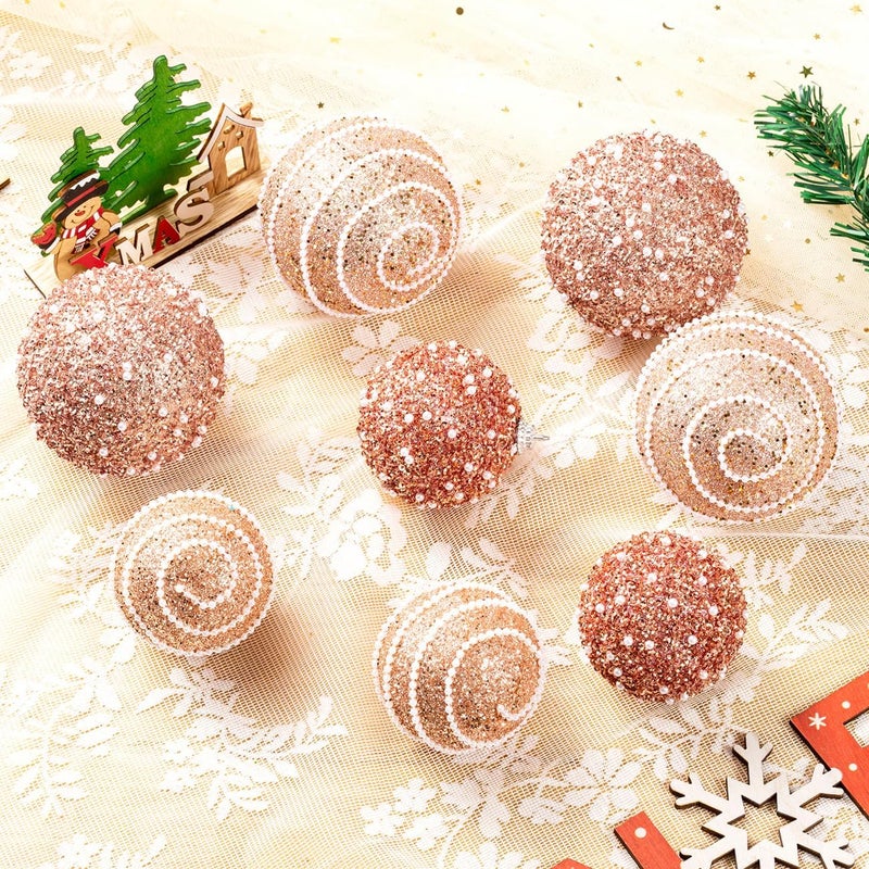 Munansli Rose Gold Christmas Ball Ornaments, Christmas Ball Decorations Shatterproof Plastic Hanging Pearl Balls for Holiday Party(70mm/2.76", 12ct) - Image 5