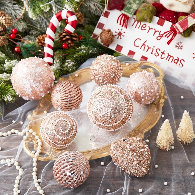 Munansli Rose Gold Christmas Ball Ornaments, Christmas Ball Decorations Shatterproof Plastic Hanging Pearl Balls for Holiday Party(70mm/2.76", 12ct) - Image 3