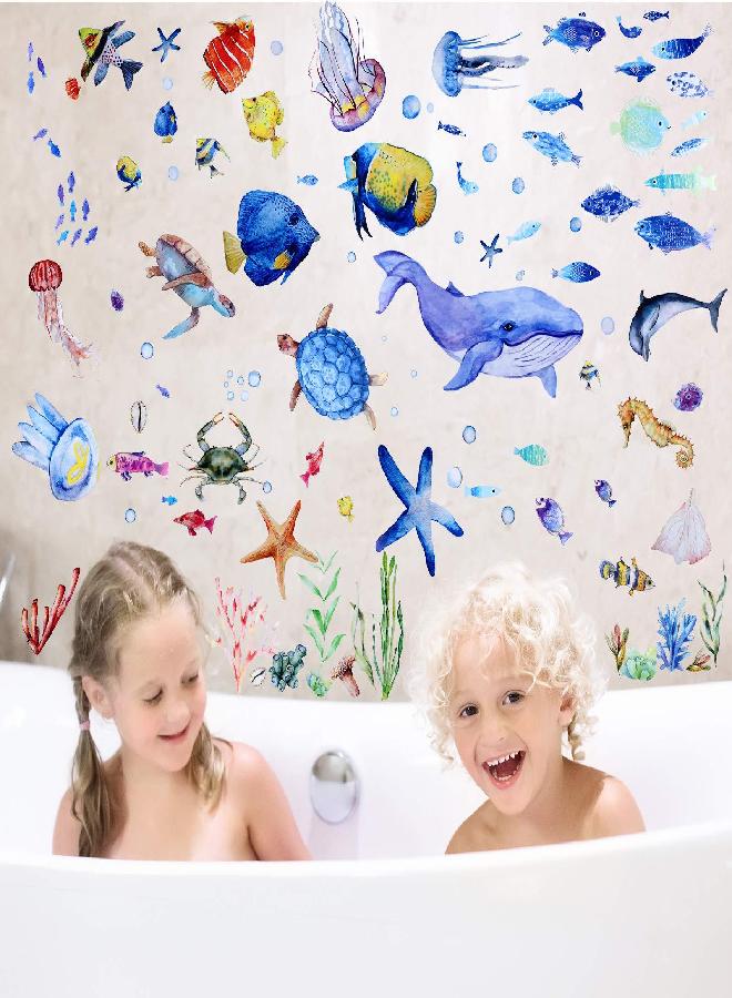 Zonon 116 Pieces Ocean Wall Decals Under The Sea Fish Wall Nursery Decals Removable Peel and Stick Art for Kids Baby Bedroom Living Room Bathroom (Lovely Colors) - Image 2