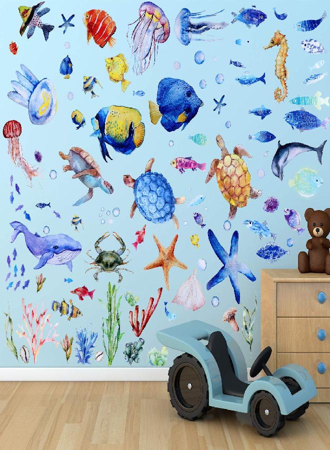 Zonon 116 Pieces Ocean Wall Decals Under The Sea Fish Wall Nursery Decals Removable Peel and Stick Art for Kids Baby Bedroom Living Room Bathroom (Lovely Colors) - Image 5