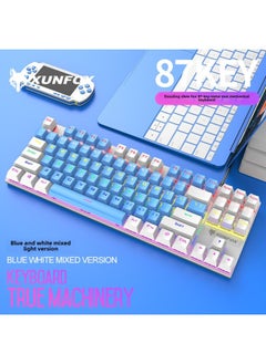 Hyun Silver Fox K80 Real Mechanical Keyboard 87 Key USB Luminous Green Axis Color Matching Keyboard E-sports Game Wholesale-Color:Color Matching Blue And White