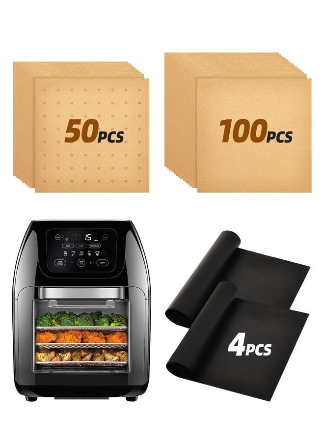 MMH 154PCs Paper Liners Compatible with CHEFMAN Multifunctional Digital Air Fryer Convection Oven 10QT Accessories, 100PCs Parchment Paper, 50PCs Disposale Liners with Holes, 4PCs Reusable Baking Mats - Image 1