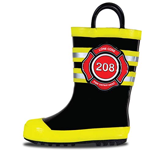 LONECONE Lone Cone Rain Boots with Easy-On Handles in Fun Patterns for Boys and Girls, Play-Proof Flexible Rubber, Durable Non-Slip Treads, Kid-Friendly for Hours of Joy - Fire Chief, 9 Toddler - Image 1